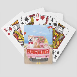 Akita Dog Valentine's Day Truck Hearts  Playing Cards
