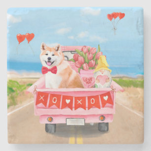 Akita Dog Valentine's Day Truck Hearts  Stone Coaster