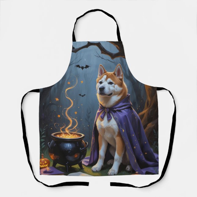 Akita Dog Whimsical Halloween Painting Apron (Front)