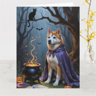 Akita Dog Whimsical Halloween Painting Card