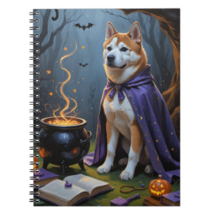 Akita Dog Whimsical Halloween Painting Notebook