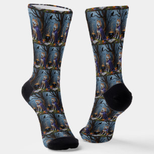 Akita Dog Whimsical Halloween Painting Socks