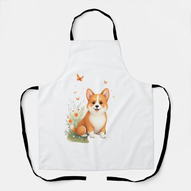 Akita Dog with Flower and Butterfly T Shirt Apron (Front)
