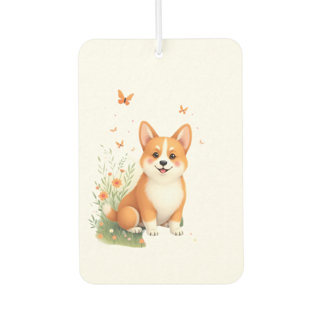 Akita Dog with Flower and Butterfly T Shirt Car Air Freshener (Front)