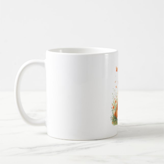 Akita Dog with Flower and Butterfly T Shirt Coffee Mug (Left)