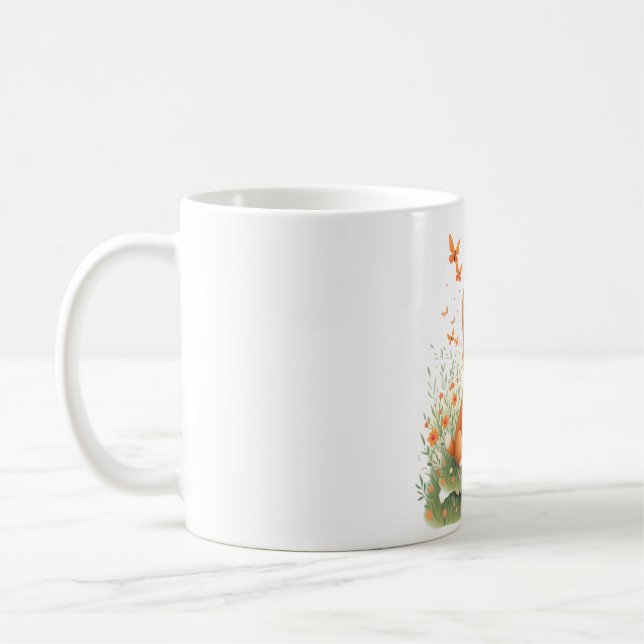 Akita Dog with Flower and Butterfly T Shirt Coffee Mug (Left)