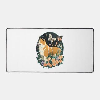 Akita Dog with Flower and Butterfly T Shirt Desk Mat