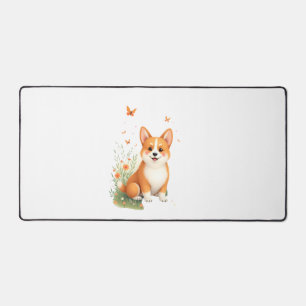Akita Dog with Flower and Butterfly T Shirt Desk Mat