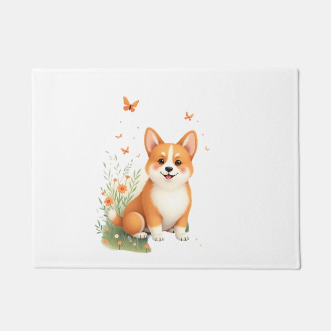 Akita Dog with Flower and Butterfly T Shirt Doormat (Front)