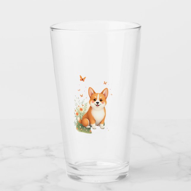 Akita Dog with Flower and Butterfly T Shirt Glass (Front)