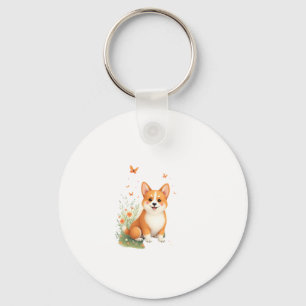 Akita Dog with Flower and Butterfly T Shirt Key Ring
