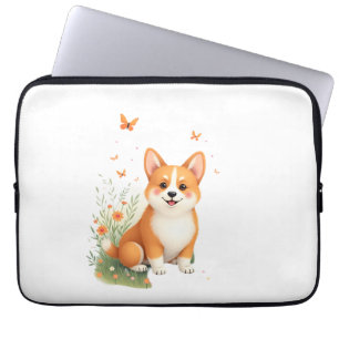 Akita Dog with Flower and Butterfly T Shirt Laptop Sleeve