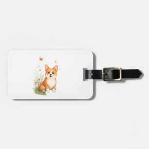 Akita Dog with Flower and Butterfly T Shirt Luggage Tag