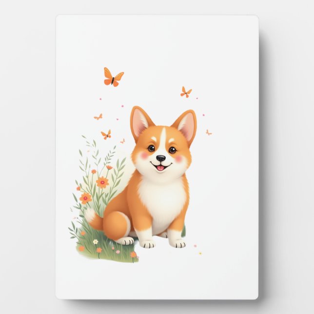 Akita Dog with Flower and Butterfly T Shirt Plaque (Front)