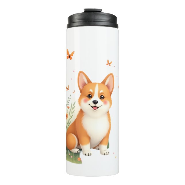 Akita Dog with Flower and Butterfly T Shirt Thermal Tumbler (Front)