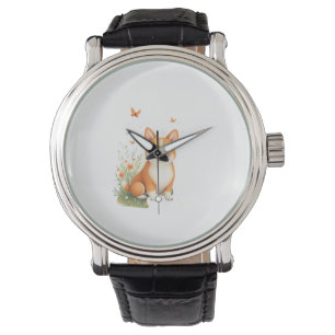 Akita Dog with Flower and Butterfly T Shirt Watch