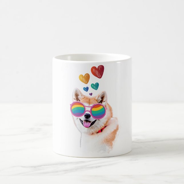 Akita Dog with Hearts Valentine's Da Coffee Mug (Center)
