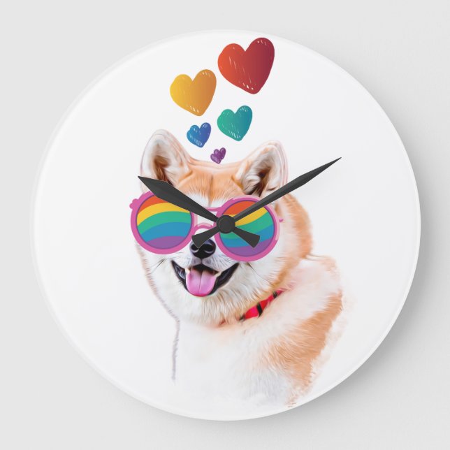 Akita Dog with Hearts Valentine's Day  Large Clock (Front)