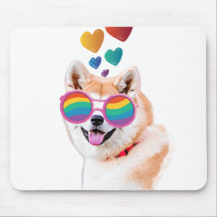 Akita Dog with Hearts Valentine's Day  Mouse Mat