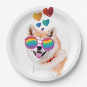 Akita Dog with Hearts Valentine's Day Paper Plate