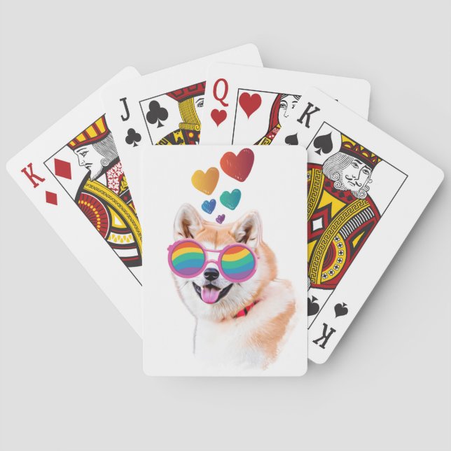 Akita Dog with Hearts Valentine's Day  Playing Cards (Back)