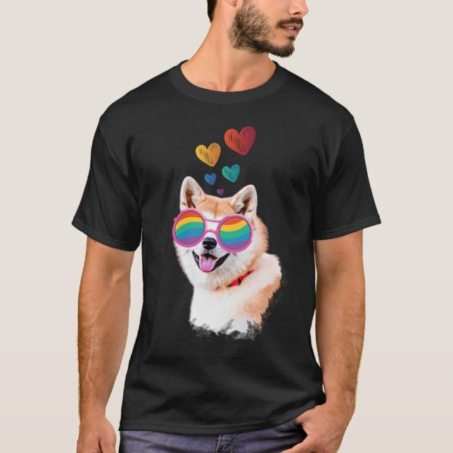 Akita Dog with Hearts Valentine's Day  T-Shirt (Front)