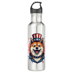 Akita dog with independence day 710 ml water bottle