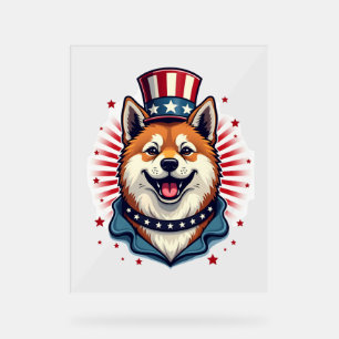 Akita dog with independence day  acrylic sign