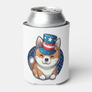 Akita dog with independence day  can cooler