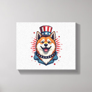 Akita dog with independence day  canvas print