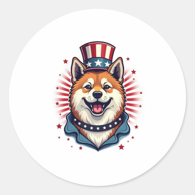 Akita dog with independence day  classic round sticker (Front)