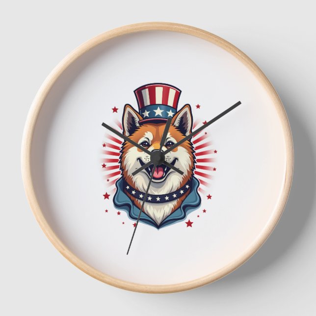 Akita dog with independence day  clock (Front)