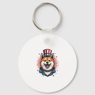 Akita dog with independence day  key ring