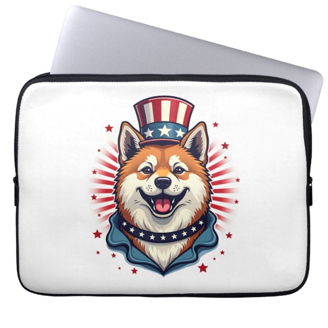 Akita dog with independence day  laptop sleeve (Front)