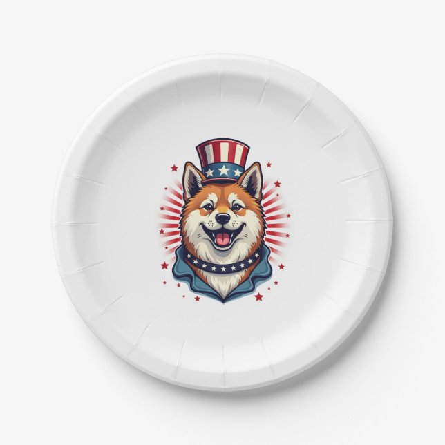 Akita dog with independence day  paper plate (Front)