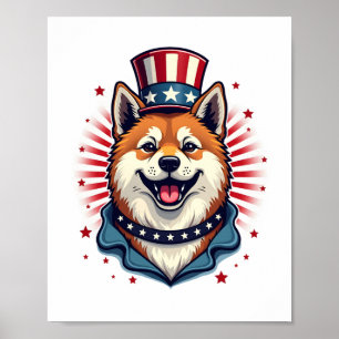 Akita dog with independence day  poster
