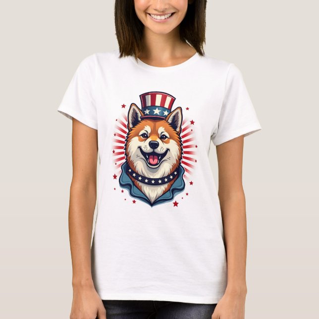 Akita dog with independence day  T-Shirt (Front)