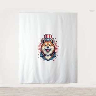 Akita dog with independence day  tapestry