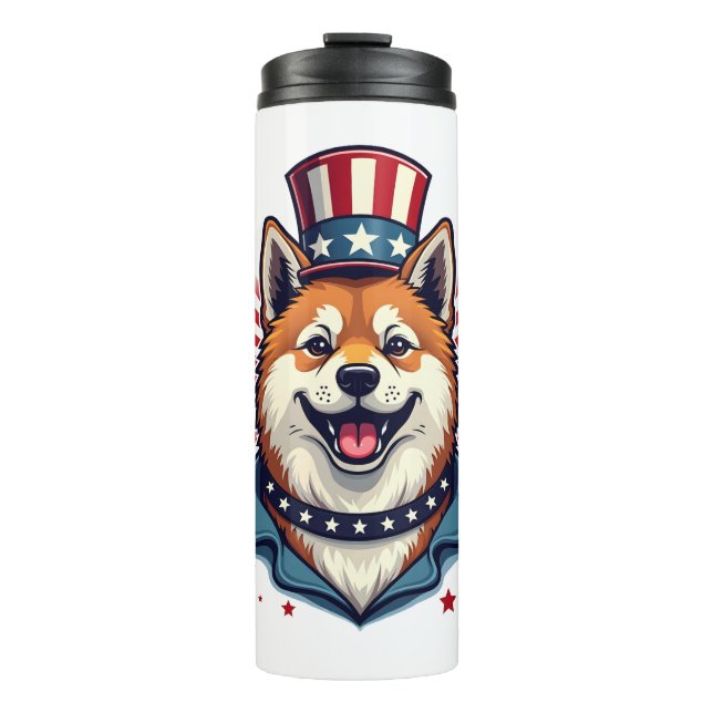 Akita dog with independence day  thermal tumbler (Front)