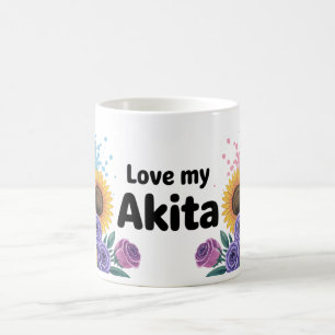 Akita Dog with Sunflowers & Roses  Coffee Mug