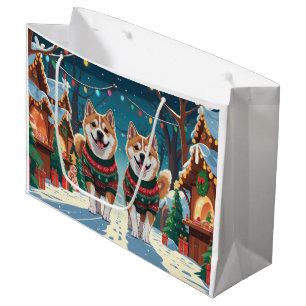 Akita Dogs Christmas Snow Holiday Large Gift Bag