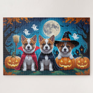 Akita Dogs Pumpkin Halloween Funny Jigsaw Puzzle