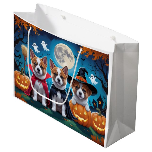 Akita Dogs Pumpkin Halloween Funny Large Gift Bag (Front Angled)