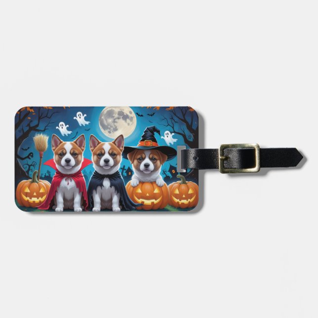 Akita Dogs Pumpkin Halloween Funny Luggage Tag (Front Horizontal)