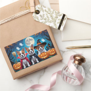 Akita Dogs Pumpkin Halloween Funny Rectangular Sticker