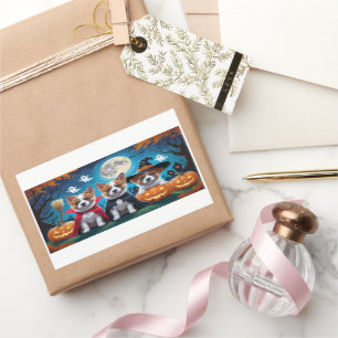 Akita Dogs Pumpkin Halloween Funny Rectangular Sticker