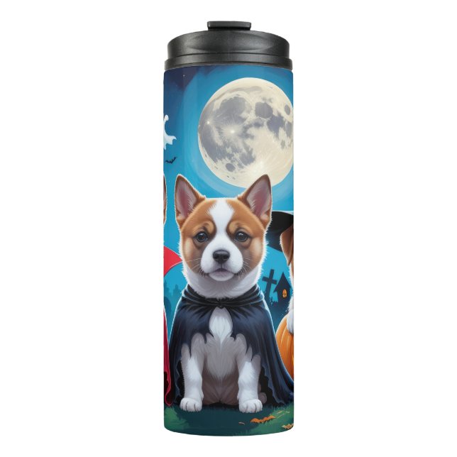 Akita Dogs Pumpkin Halloween Funny Thermal Tumbler (Front)