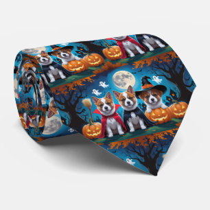 Akita Dogs Pumpkin Halloween Funny Tie