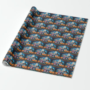 Akita Dogs Pumpkin Halloween Funny Wrapping Paper