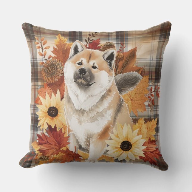 Akita Fall Watercolor Flowers Cushion (Front)
